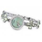 Women leaf clover rhinestones bracelet quartz watch