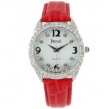 Women leather band rhinestone watch