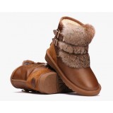 Women's double belt buckle short boots