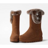 Women's rabbit fur buttons tube boots