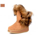 Women's thickened fox fur snow boots