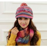 Women's wool hand-knitted cap + scarf
