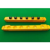 Yellow wall mounted wood billiard cue racks
